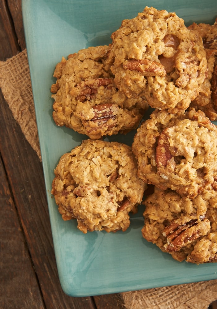 Butter Pecan Oatmeal Cookies served on a green plate