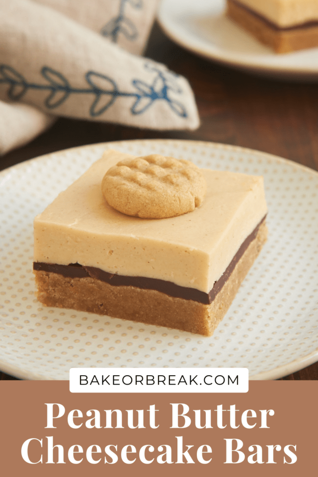 Peanut Butter Cheesecake Bars bakeorbreak.com