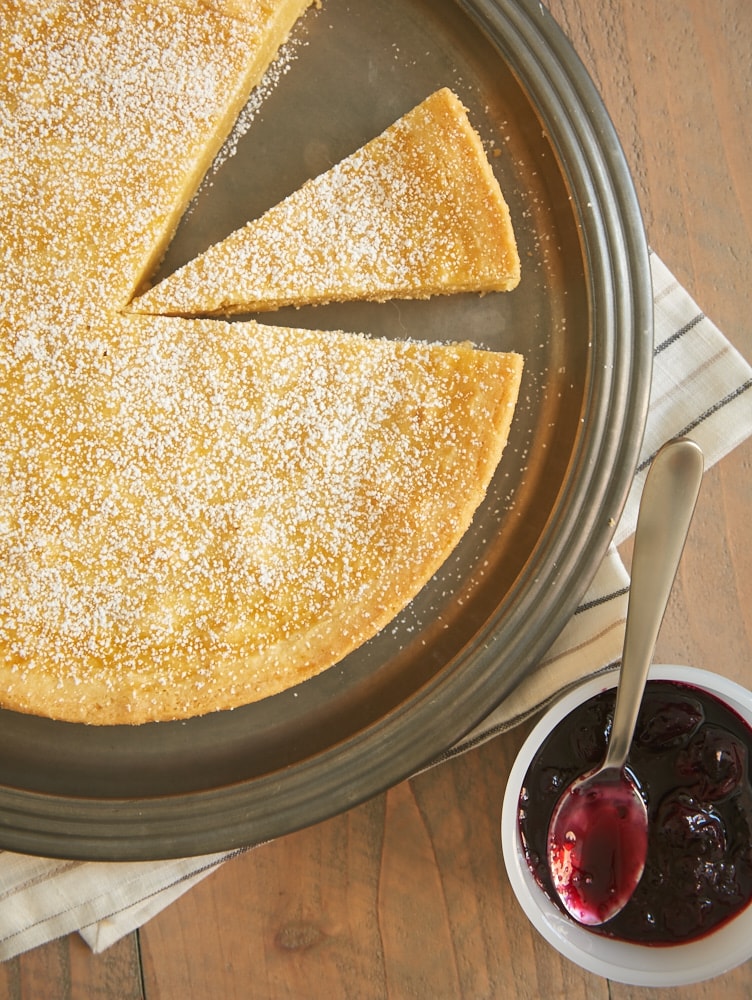 Almond Gateau Breton on a pewter tray