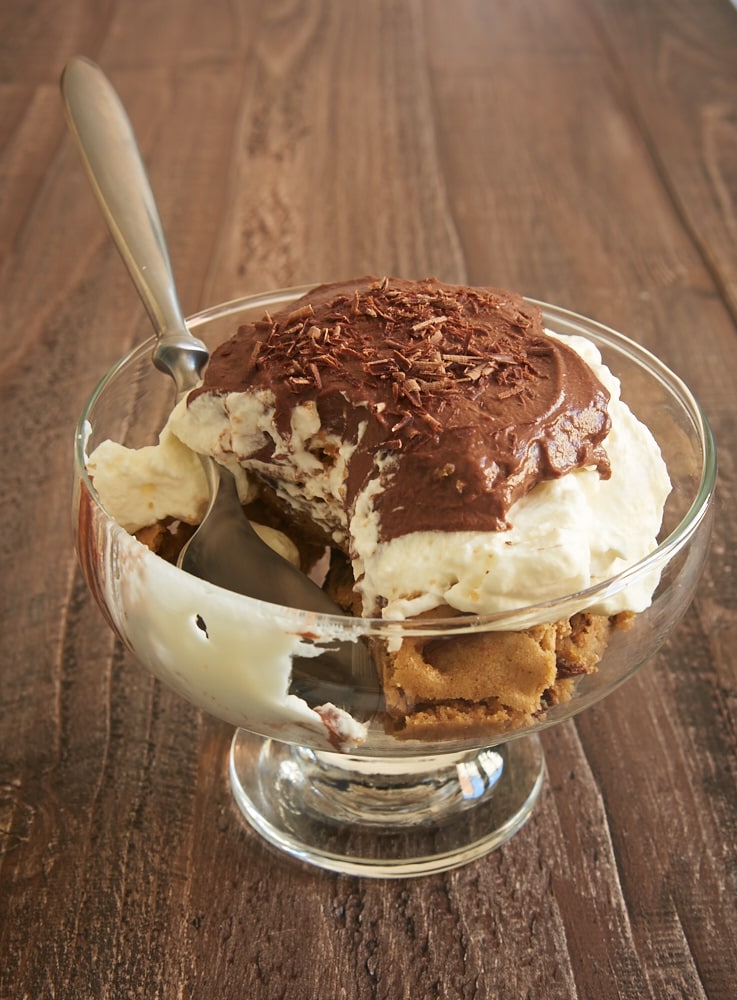 Individual Blondie Pudding Trifle in a footed glass bowl