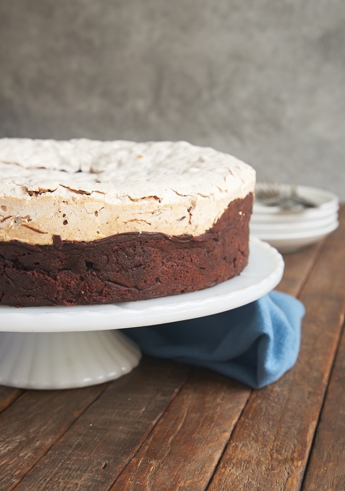 Chocolate Meringue Cake is rich, nutty, and wonderfully delicious. A dessert that's sure to impress! - Bake or Break