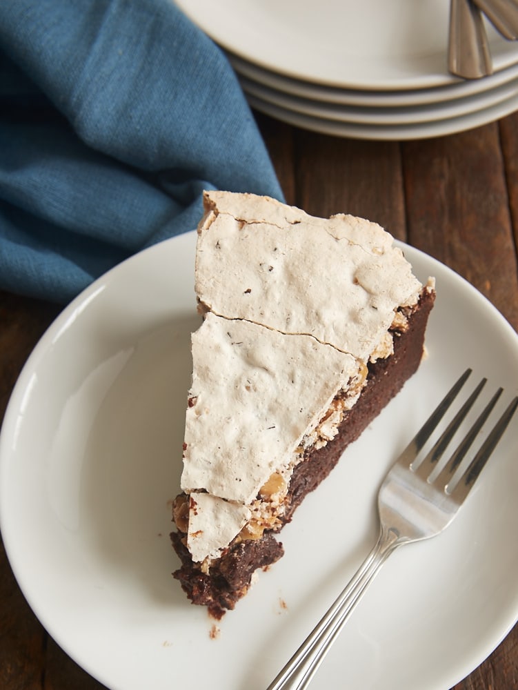 slice of Chocolate Meringue Cake on a white plate