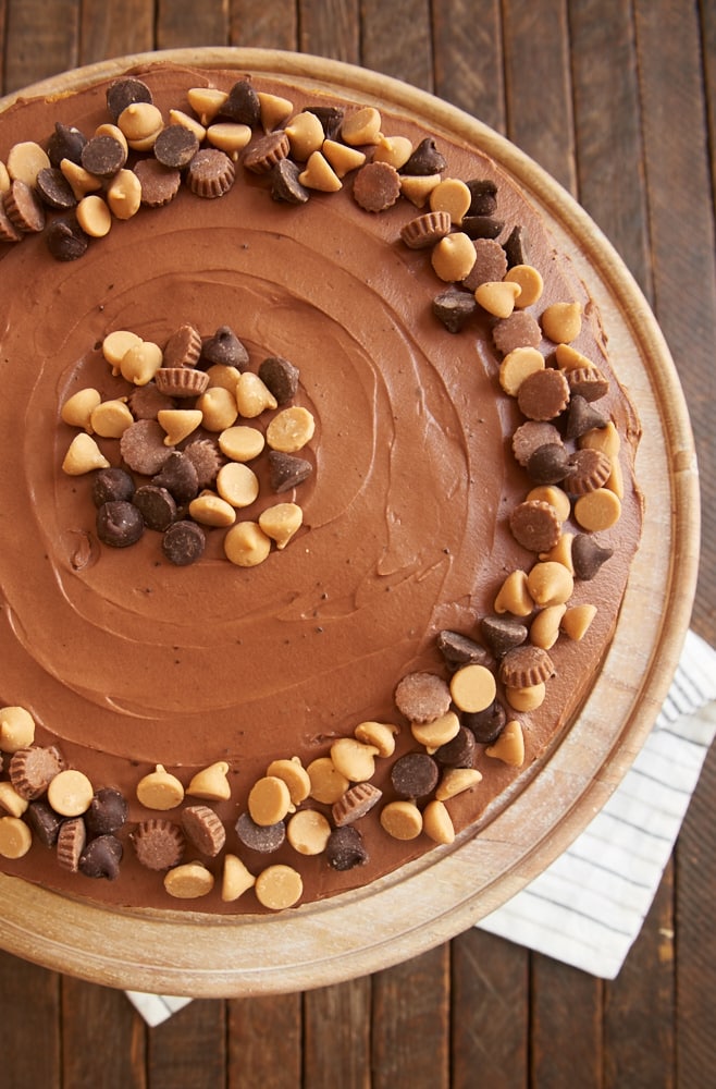 Fans of chocolate and peanut butter will be wowed by this beautiful, sweet, delicious Peanut Butter Cake with Chocolate Frosting! - Bake or Break