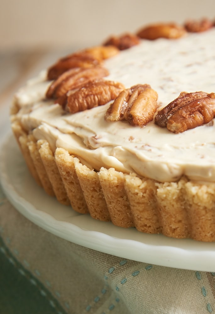 Butter Pecan Cheesecake topped with toasted pecans