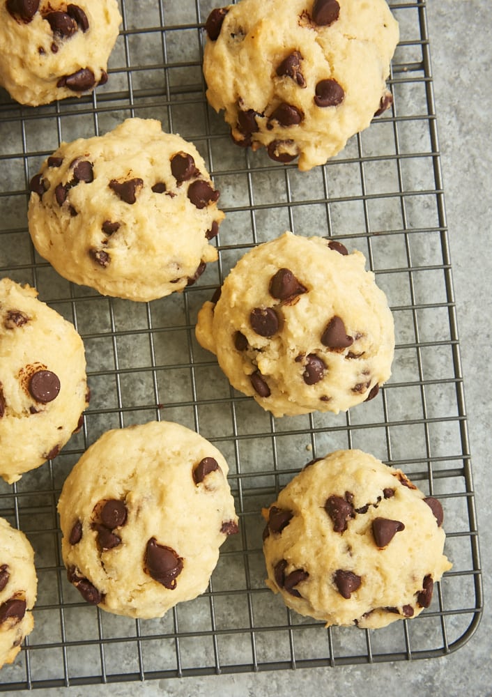 Chocolate Chip Drop Biscuits on a cooling rack