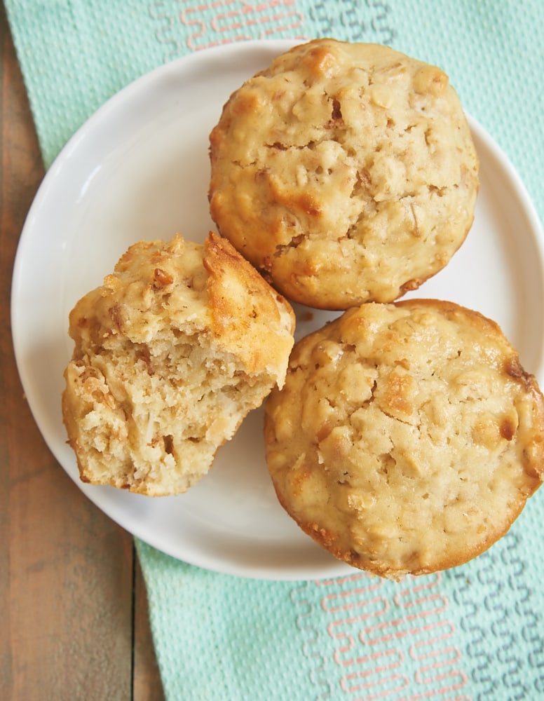 Coconut Cream Cheese Oat Muffins served on a white plate