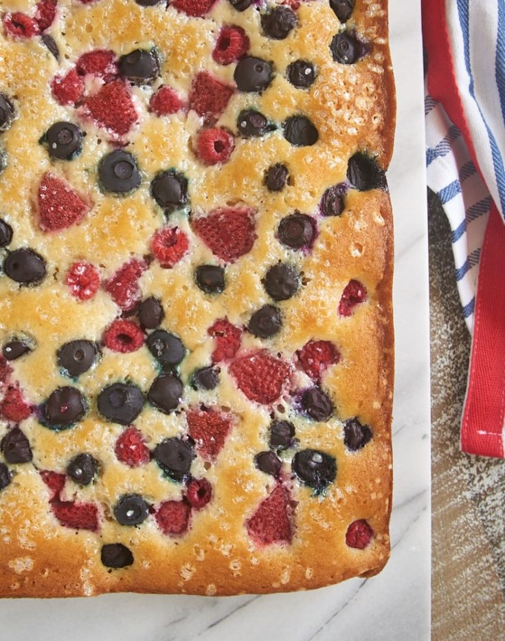 Berry Vanilla Cake made with blueberries, raspberries, and strawberries