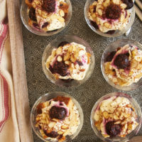 Brandied Cherry Trifles on a serving tray