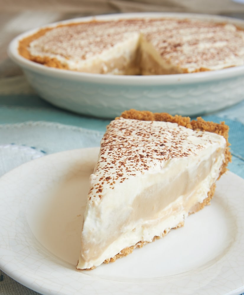 Homemade butterscotch pudding combines with a fluffy, no-bake cheesecake in this delightful Butterscotch Pudding Cheesecake Pie. It's so cool, creamy, and irresistible! - Bake or Break