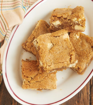 Peanut Butter White Chocolate Blondies are so soft, nutty, and delicious. One little extra ingredient makes them irresistible! - Bake or Break