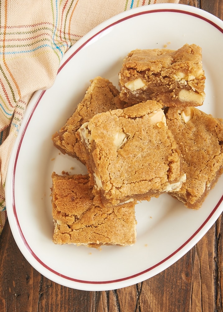 Peanut Butter White Chocolate Blondies are so soft, nutty, and delicious. One little extra ingredient makes them irresistible! - Bake or Break