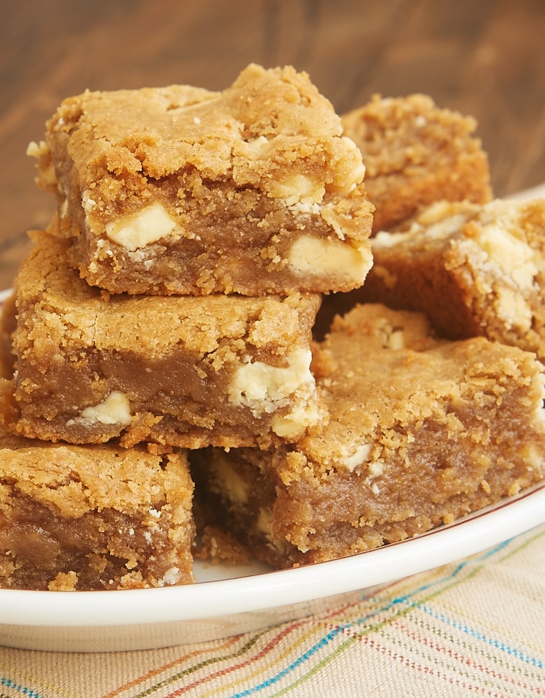 Peanut Butter White Chocolate Blondies are so soft, nutty, and delicious. One little extra ingredient makes them irresistible! - Bake or Break