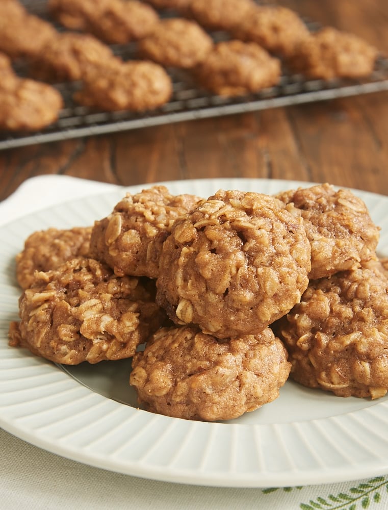 pile of Apple Butter Oatmeal Cookies on a gray plate