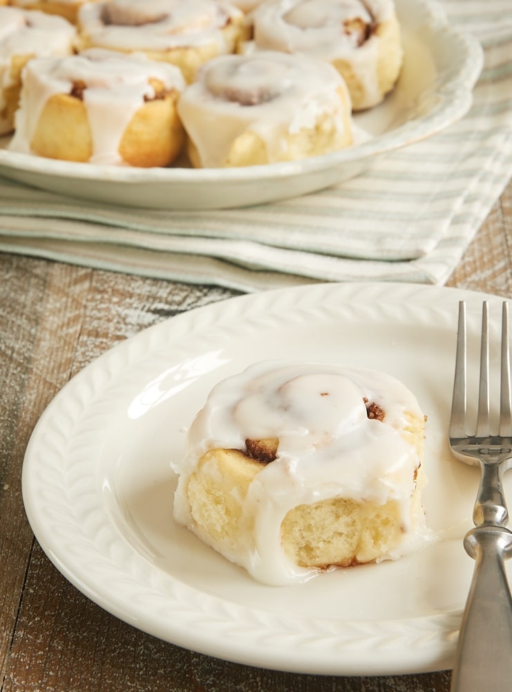 Biscuit Cinnamon Rolls on a white serving plate