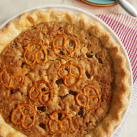 Monster Cookie Pie in a white pie plate