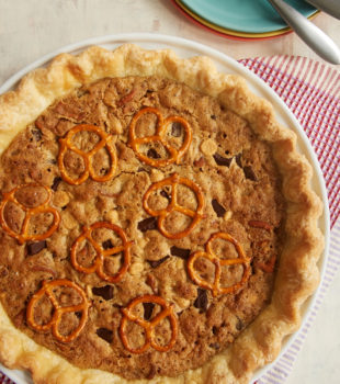 Monster Cookie Pie in a white pie plate