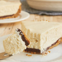 slice of Black Bottom Vanilla Bean Cheesecake