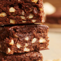 close-up view of a stack of Hazelnut Mocha Brownies