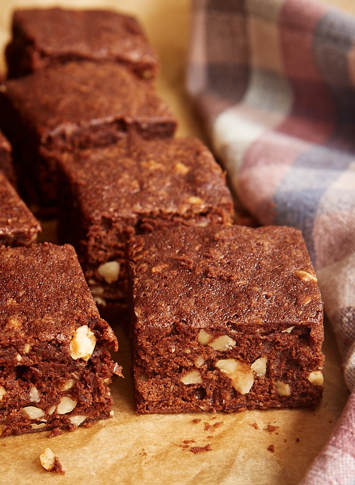 Hazelnut Mocha Brownies on parchment paper