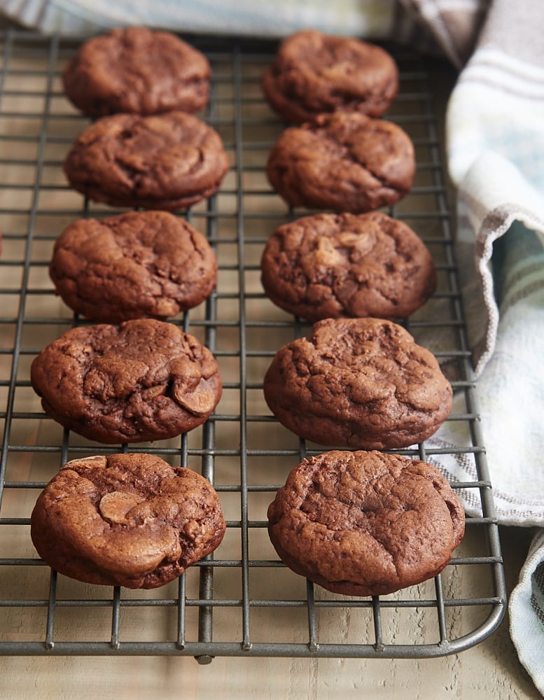 Irish Cream Brownie Cookies cooling on a wire rack