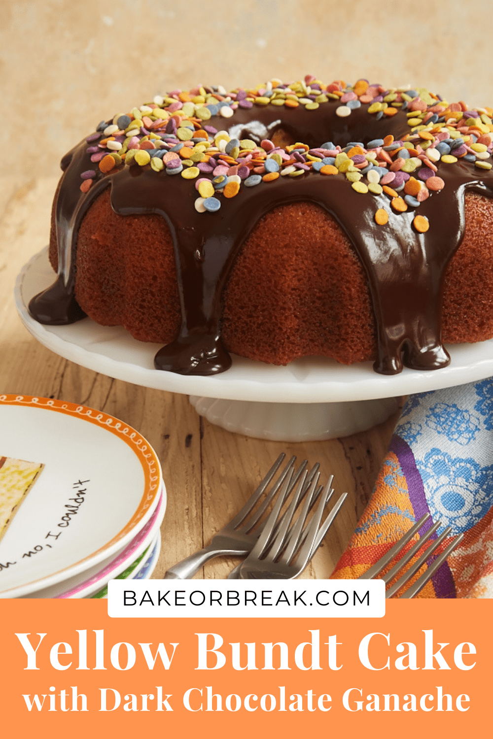Yellow Bundt Cake with Dark Chocolate Ganache bakeorbreak.com
