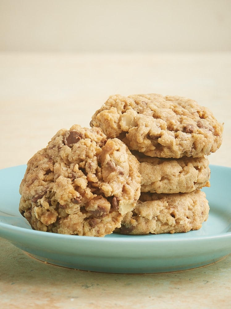 stack of Peanut Butter Toffee Oatmeal Cookies