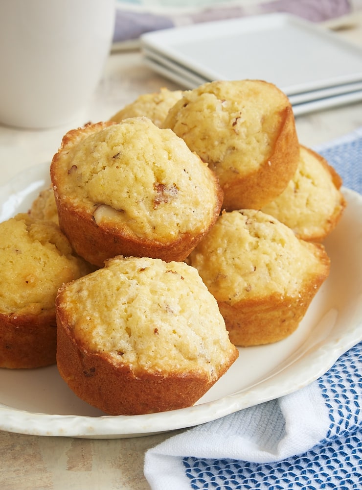 Coconut Almond Muffins on an oval white tray