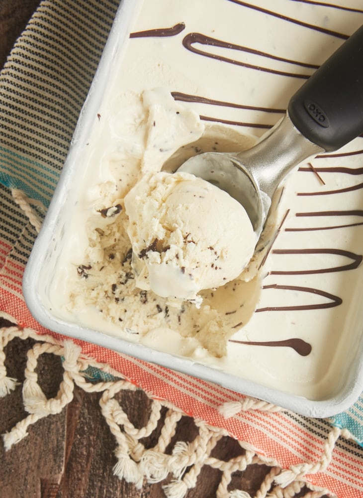 Every bite of this No-Churn Stracciatella Ice Cream is filled with lots and lots of little shards of dark chocolate. One of my all-time favorite ice creams! - Bake or Break