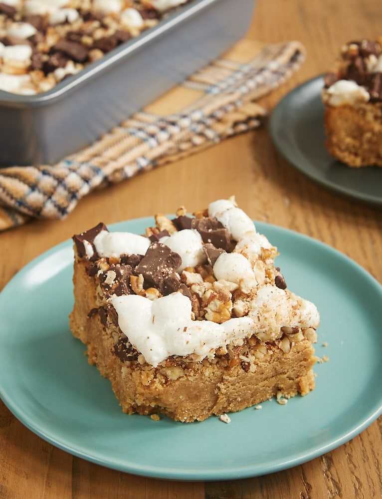 a Peanut Butter Rocky Road Bar on a green plate