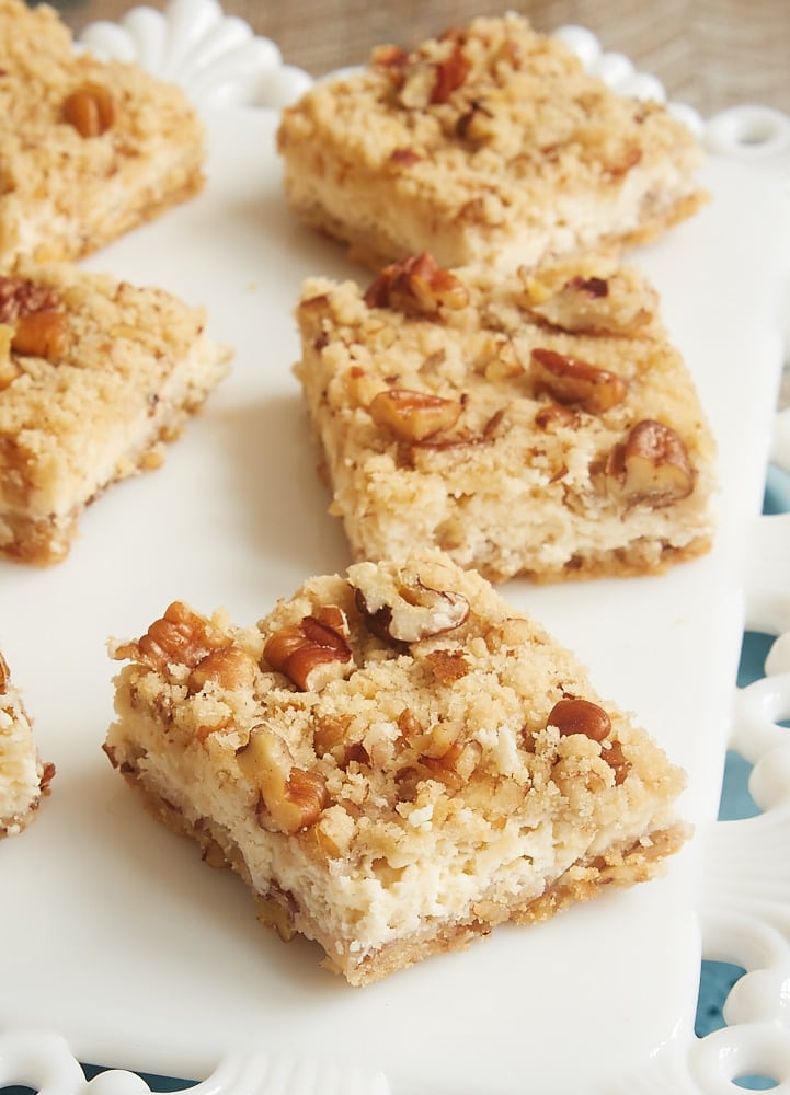 Pecan Cheesecake Bars are a delightful dessert that can be made quickly and easily. One of my favorite go-to recipes for when I need a simple dessert without a lot of fuss. - Bake or Break