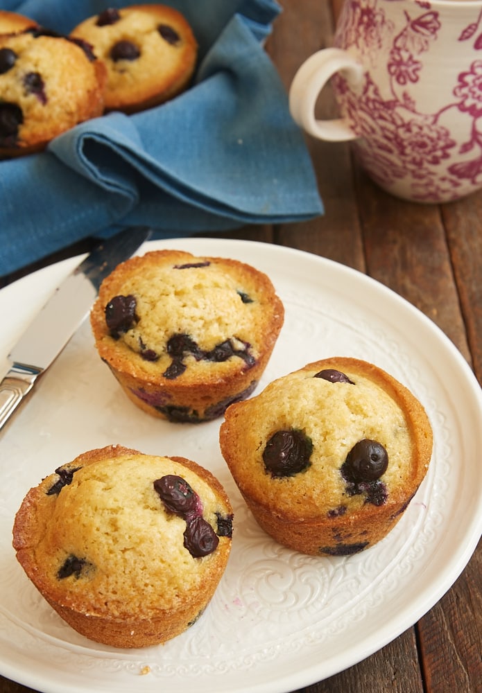 Quick and Easy Blueberry Muffins served on a white plate