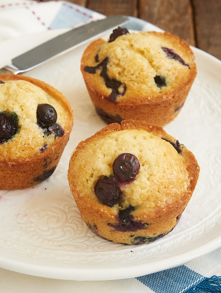 Quick and Easy Blueberry Muffins on a white plate