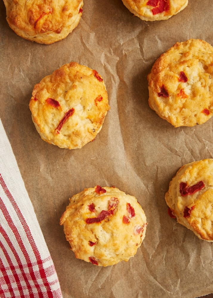 Pimiento Cheese Biscuits on parchment paper