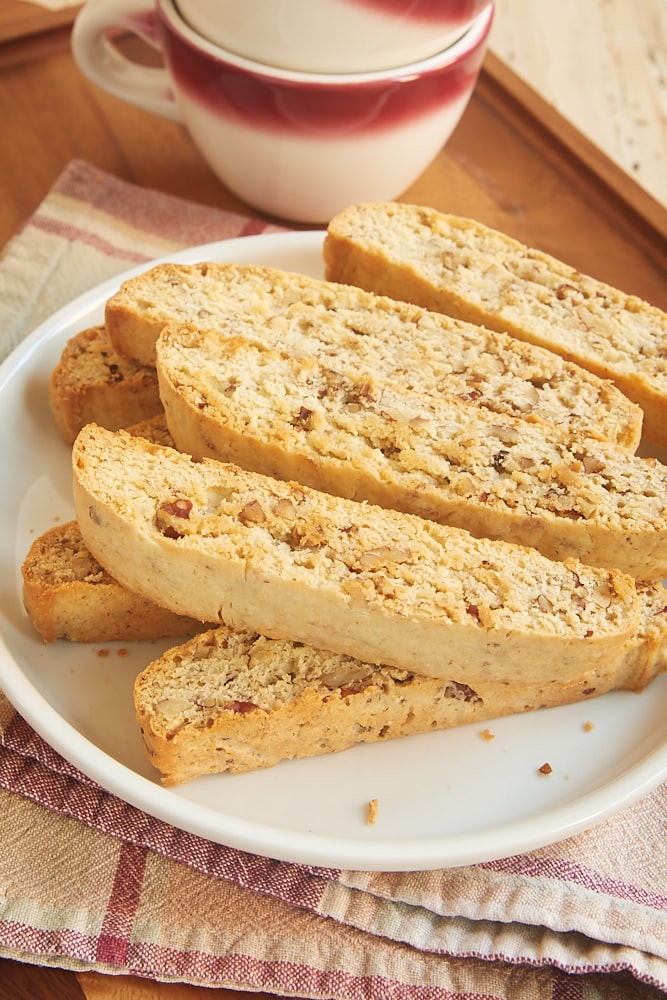 Add a little sweetness to your coffee or tea break with these delicious Bourbon Pecan Biscotti! - Bake or Break