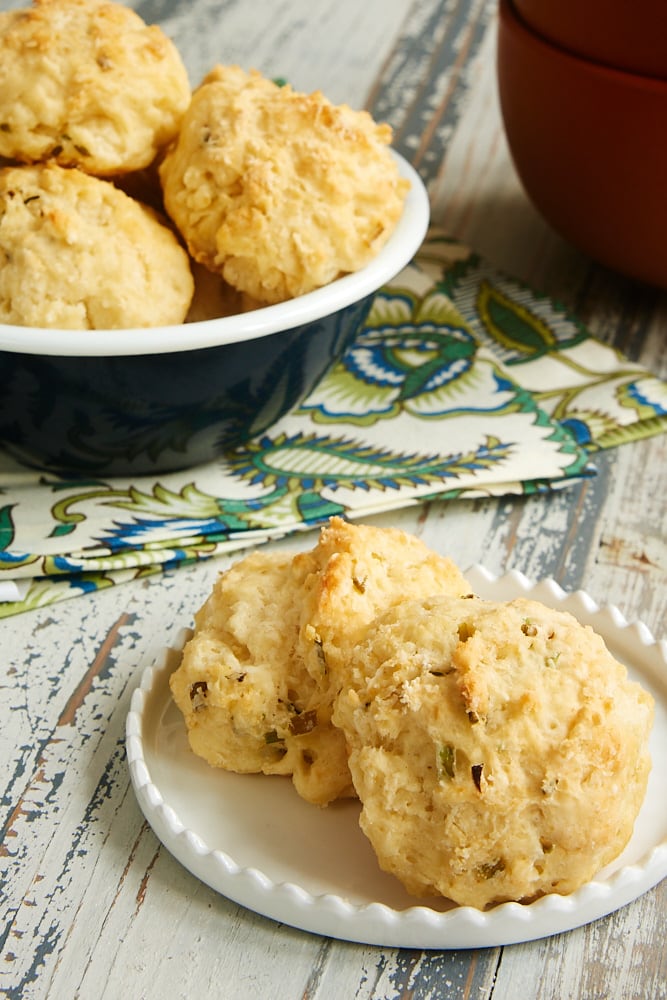 One-bowl Sour Cream and Chive Biscuits are a quick and easy addition to your dinner. Make these drop biscuits when you need a simple bread in a snap! - Bake or Break