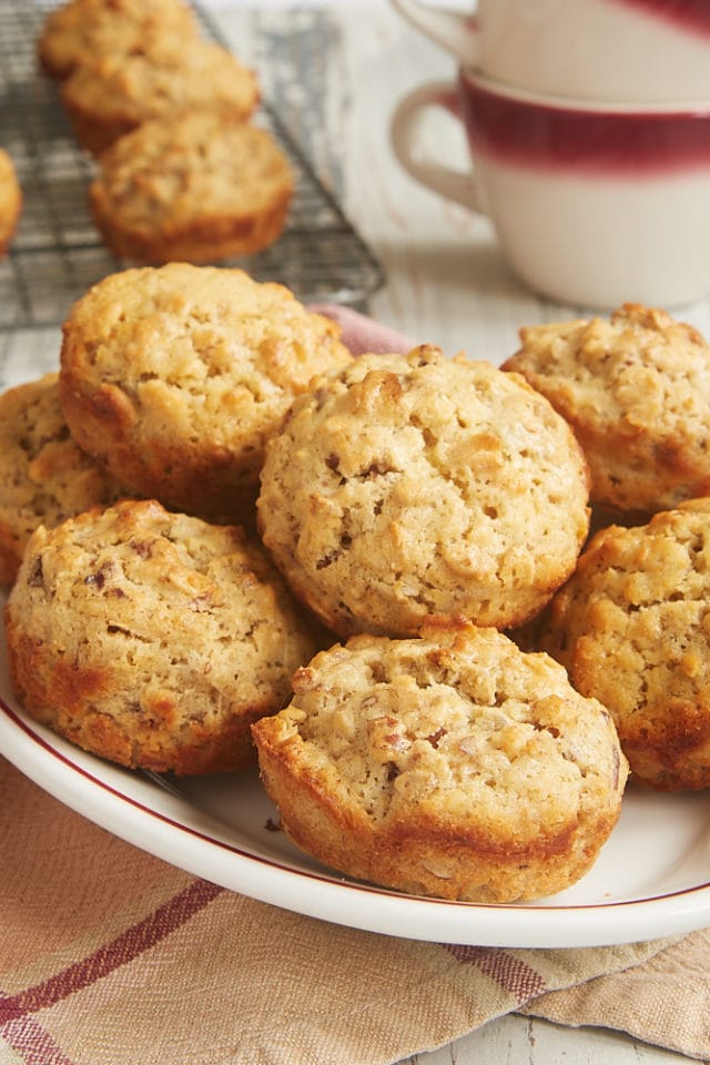 Oat Muffins with Nuts and Seeds served on an oval white plate