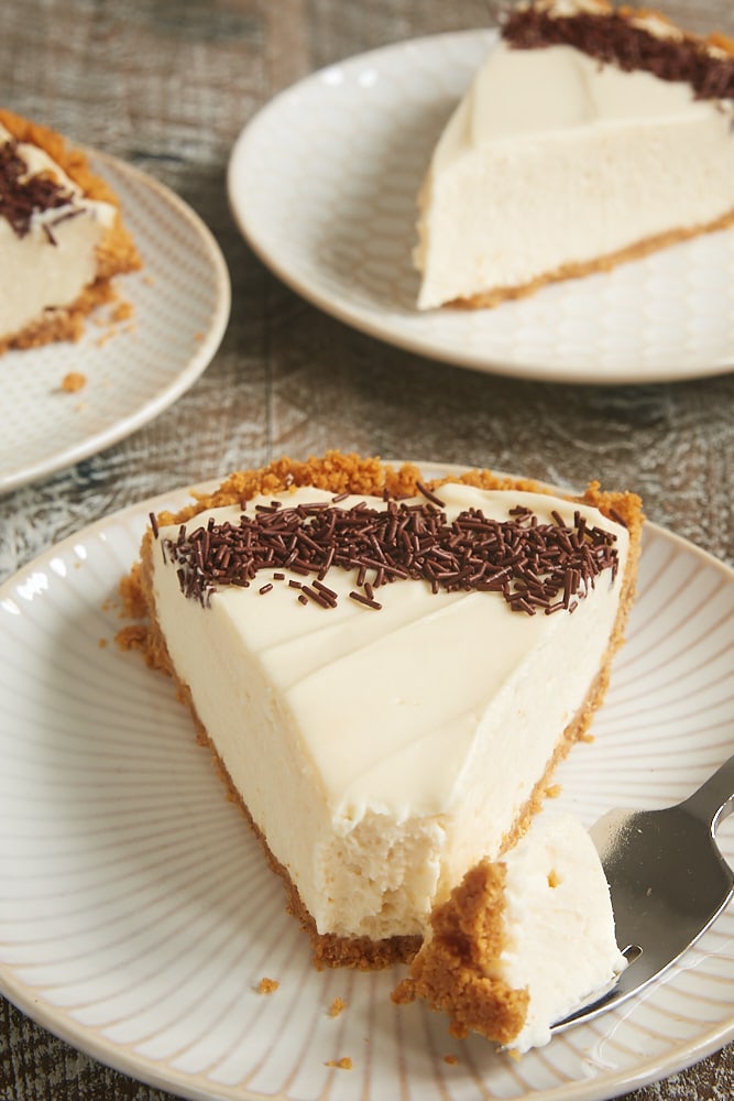 slice of No-Bake Irish Cream Cheesecake on a plate