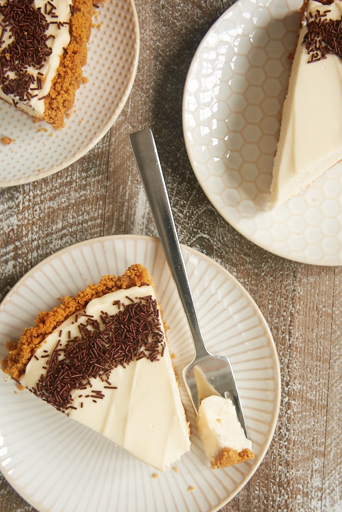 slices of No-Bake Irish Cream Cheesecake served on plates