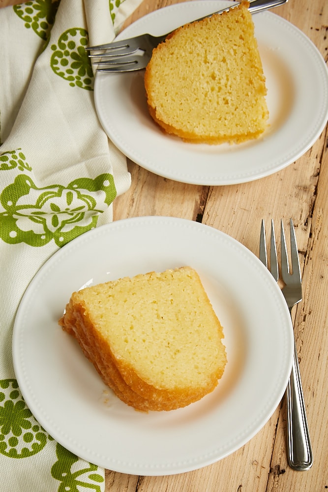 slices of Key Lime Bundt Cake served on white plates