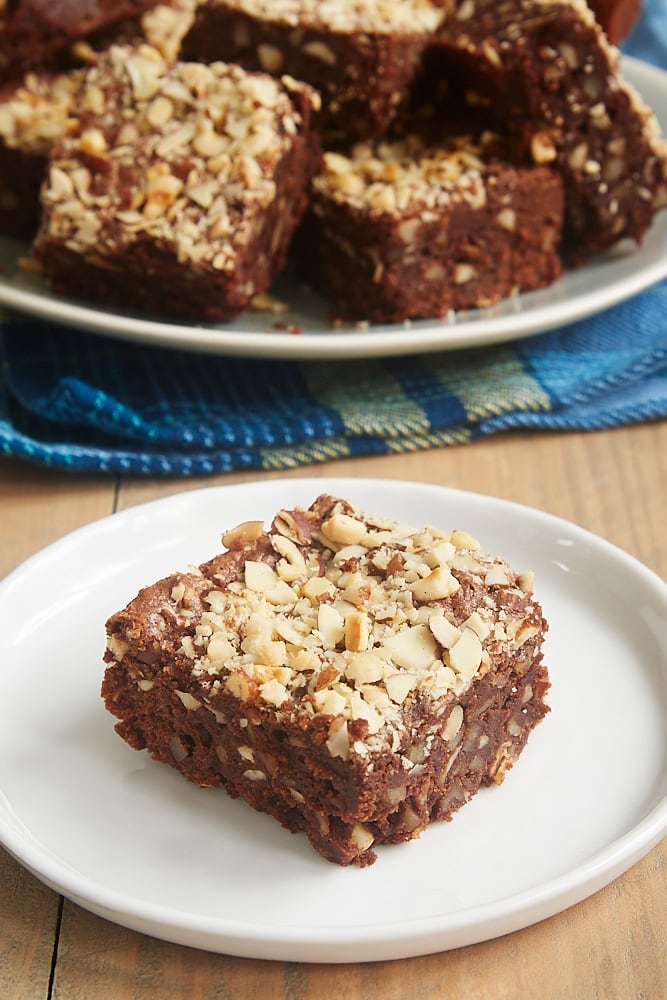 Extra Nutty Brownies served on a plate