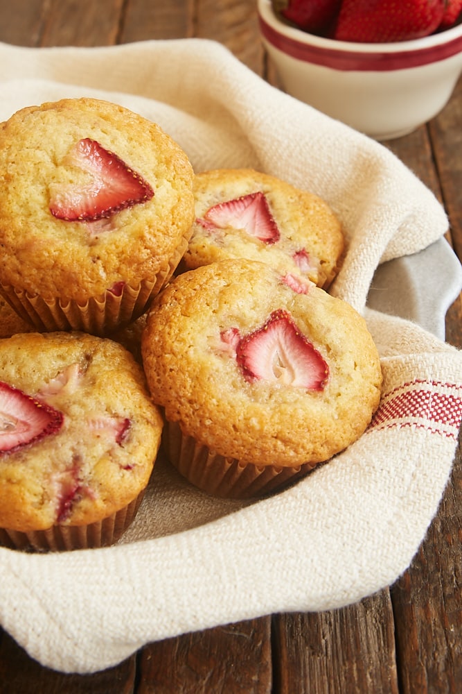 basket of Brown Butter Strawberry Muffins