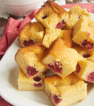 Raspberry White Chocolate Brownies served on a plate