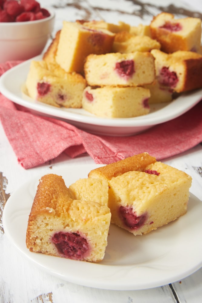 Raspberry White Chocolate Brownies served on a plate