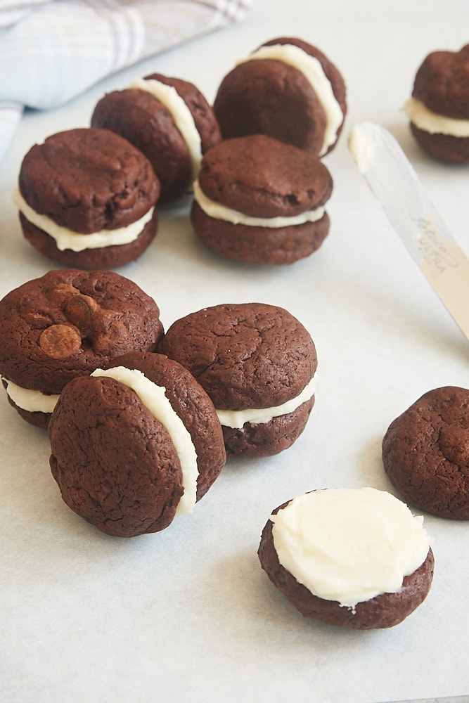 assembling Brownie Cookie Sandwiches