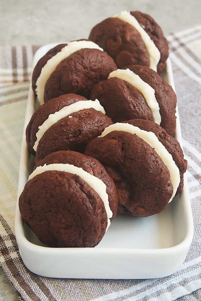 Brownie Cookie Sandwiches on a tray