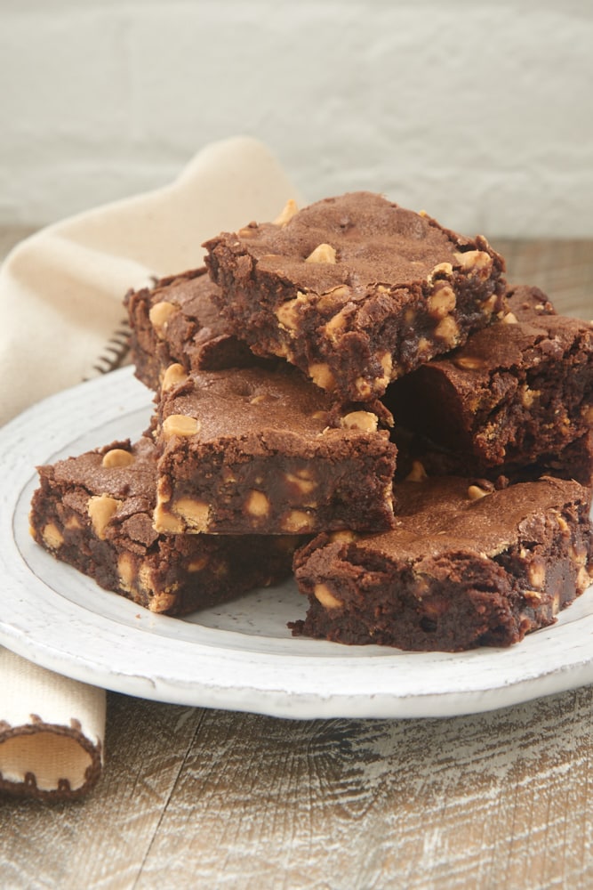 stack of Peanut Butter Chip Brownies