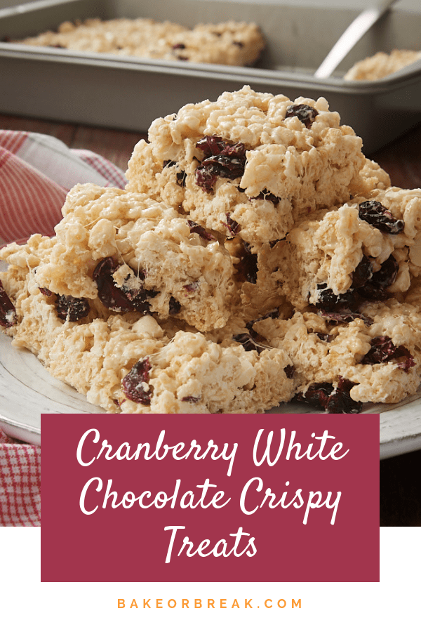 Cranberry White Chocolate Crispy Treats bakeorbreak.com