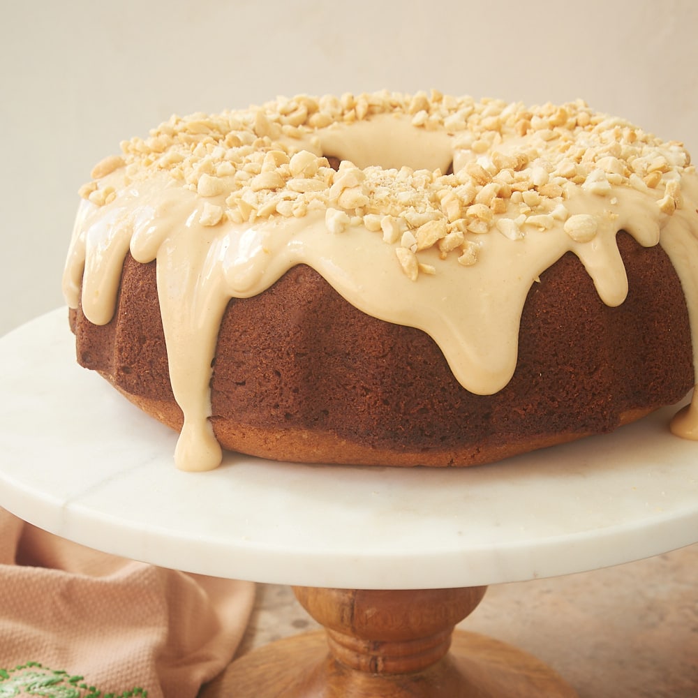 Peanut Butter Bundt Cake with Chocolate Cheesecake Filling