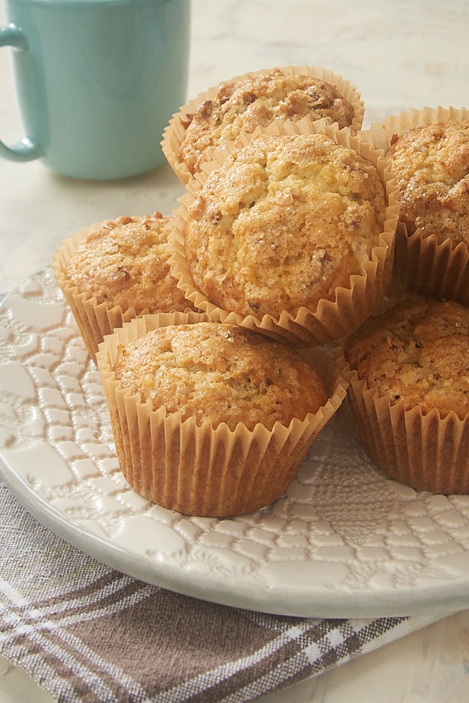 plate of Brown Butter Coconut Pecan Muffins