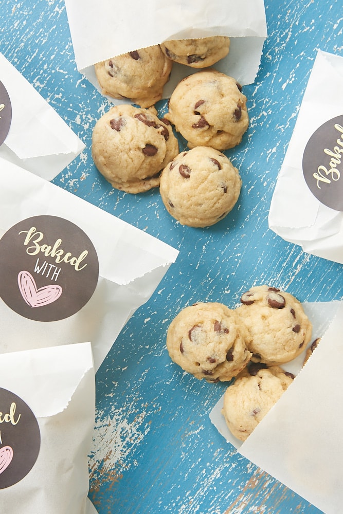 Mini Chocolate Chip Cookies packaged in small favor bags